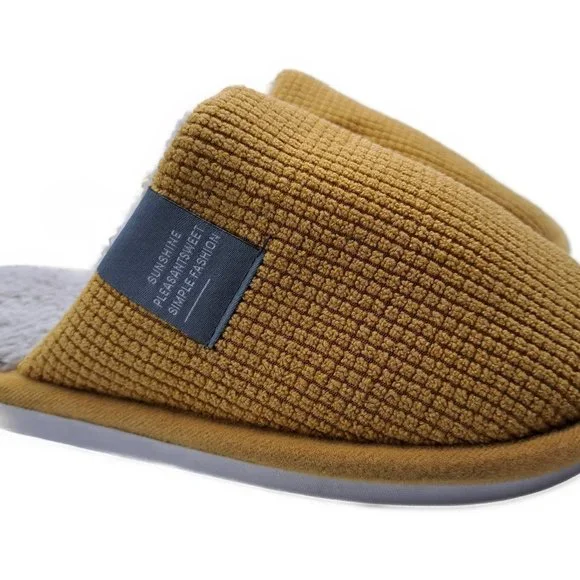Fluffy Waffle Print Slippers - Gold NWOT - Picture 1 of 1